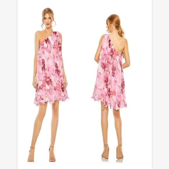 MAC DUGGAL PINK FLORAL PRINT ONE SHOULDER MINI DRESS NWT SZ 10 PINK $398 - Picture 7 of 9